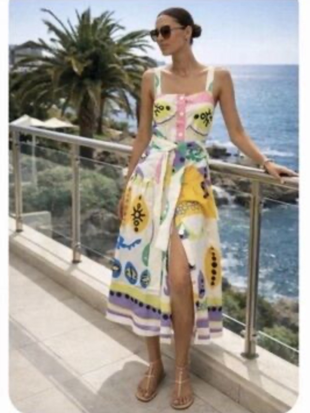 Zara Printed Colourful Button Front Midi Dress L - Picture 6 of 15